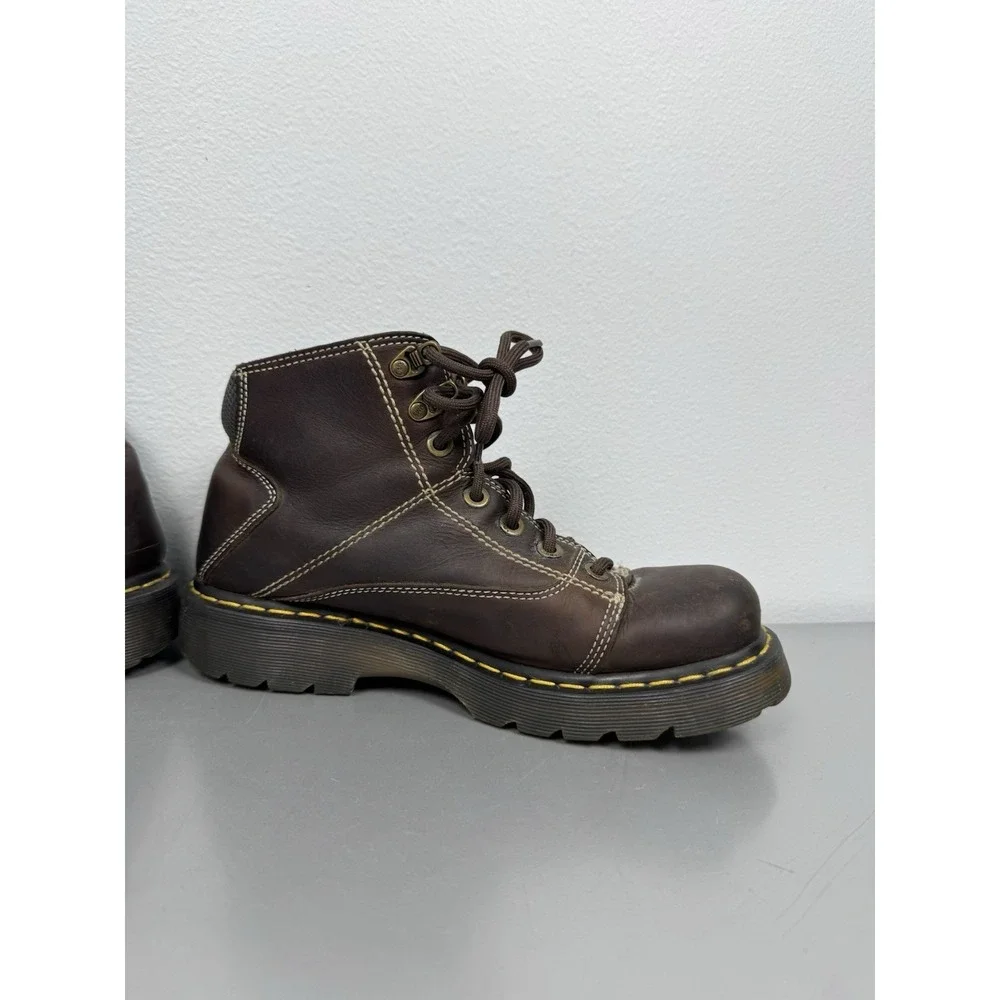 Vintage Dr Martens Boots Mens 10 M Brown Leather Ankle Work Brown Yellow 90s Y2K